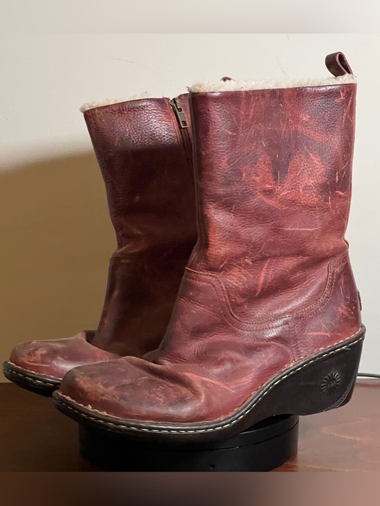 UGG Shoes - Ugg Hartley Mid-Calf Leather Sheepskin Shearling Lined Wedge Boots - US 12